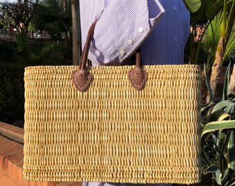 Handwoven Straw Bag Natural with leather hand ,Eco-Friendly  Bag ,Moroccan Basket, straw bag, french market basket,Gift for mom, womens Gift