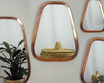 BRASS MIRROR, MOROCCAN Mirror, Copper Mirror, Minimalist Moroccan Style Inspired Trapeze Shaped Decorative Wall Hanging Mirror