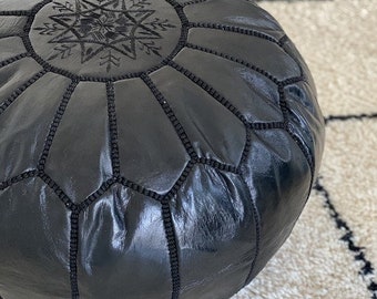 Handmade Moroccan Leather Poufs for Stylish Comfort, Handmade Brown Leather Poufs - Authentic Moroccan Style
