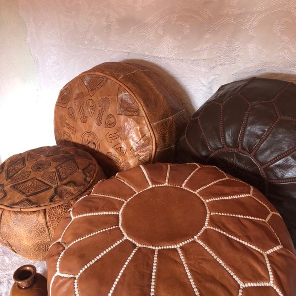 Poufs  Faits Main, Poufs en Cuir Marron Faits Main - Style Marocain Authentique, Pouf ottoman Pouf en cuir marocain Pouf marocain