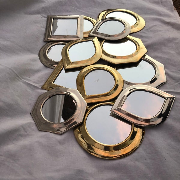 Golden Brass And Maillechort Decorative Wall Mirror, Unique Hock Mirror Available In Different Forms And Sizes, Handcrafted Gifts