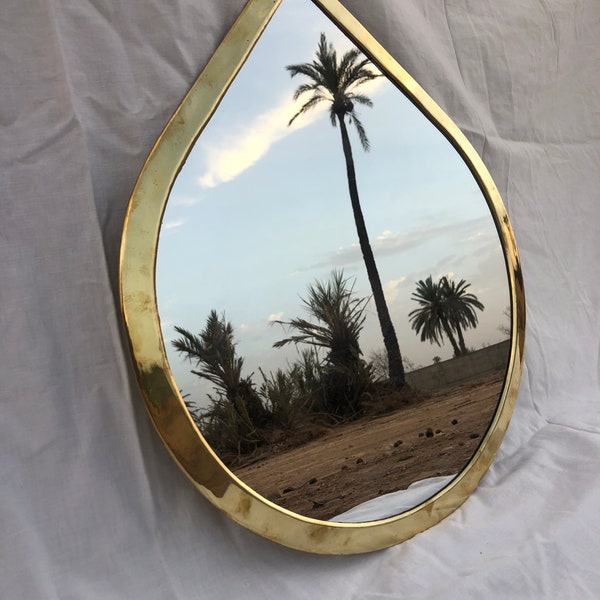 HANGING MIRROR, BRASS Mirror, Moroccan Mirror, Drop Shaped Framed Golden Art Deco Mirror for Indoor or Outdoor Decorations