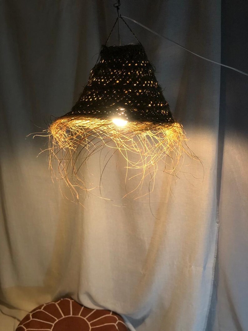 Moroccan pendant light with a modern-boho touch , doum straw CHANDELIER image 7