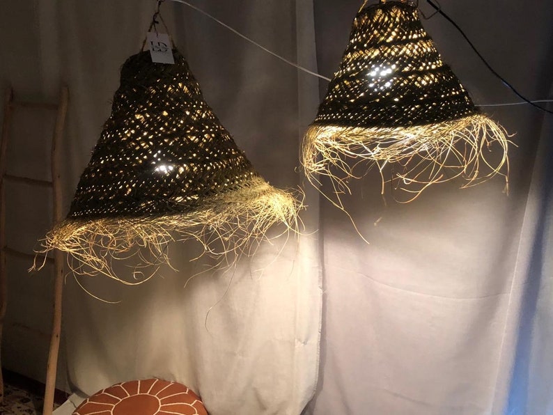 Moroccan pendant light with a modern-boho touch , doum straw CHANDELIER image 5