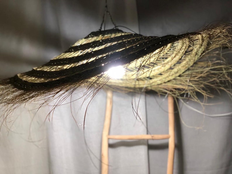 doum straw Pendant Light CHANDELIER, Chandelier Light, Rattan LAMPSHADE, Maximalist Decor Bohemian Woven Wicker Palm Leaf Pendant Light image 10