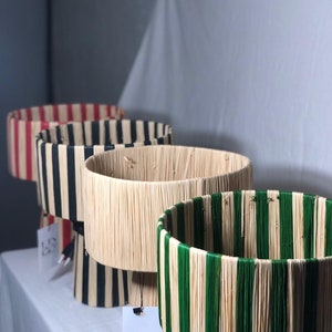 Natural Raffia Lamp, Personalized Colorful Striped Lampshade - Create a Funky Ambiance with this Handcrafted Table Lamp