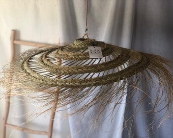 Umbrella-shaped suspension in braided natural fiber doum straw , Handwoven Pendant Light Shade