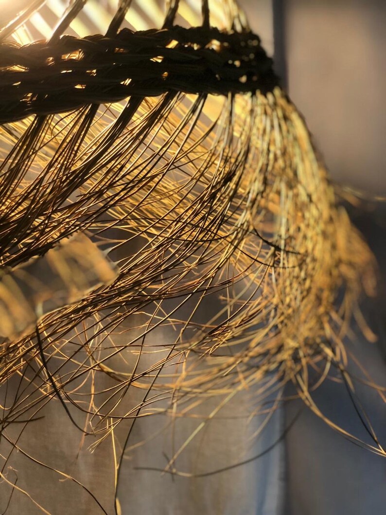 Moroccan pendant light with a modern-boho touch , doum straw CHANDELIER image 9