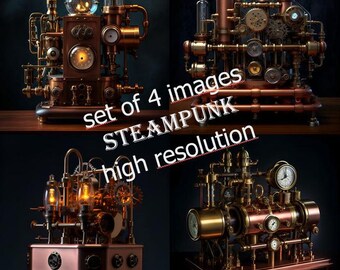 Steampunk Flying Machine, Digital Art, Set of 4 Images, High Resolution ...