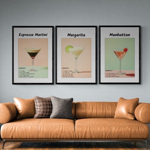 Set 3 posters cocktail download classic cocktail posters retro bar cart prints bar cart decor cocktail print retro alcohol print
