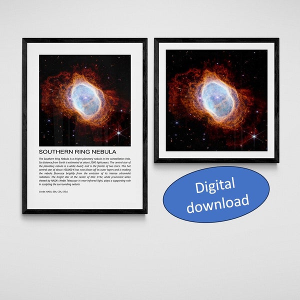 Set of 2 posters Southern Ring Nebula, NGC 3132, NASA, astronomy poster, digital download, space poster, digital wallart, wall art
