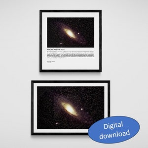 Galaxia de Andrómeda, conjunto de 2 carteles, NASA, M31, cartel de astronomía, descarga digital, cartel espacial, wallart digital, arte de pared