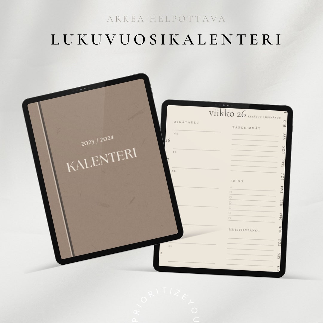 2023-2024 Helppokäyttöinen Lukuvuosikalenteri Beige Digitaalinen ...