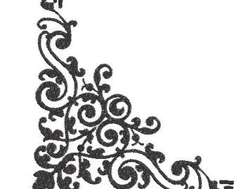 Elegant Ornate Scroll Corner Embroidery Design for Napkins, Linens, Tablecloths, 8 sizes, Instant download