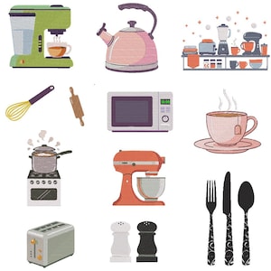 Kitchen Embroidery Designs mixer microwave kettle toaster blender coffee maker oven juicer stove rice cooker Instant Download, all formats