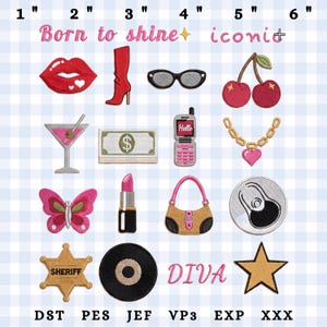 Y2K Mini Girly Popkultur Maskinbroderi Design Bundle Retro 90-tals Nostalgi Digital Mönsterfil