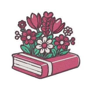Book machine embroidery design, floral book embroidery, reading embroidery, 9 sizes, Instant download, all formats, DST PES patterns