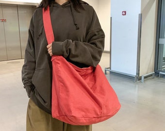 Japanische und koreanische einfache und vielseitige Schultertasche – Umhängetasche mit großem Fassungsvermögen – einfache Studententasche – Alltagstasche – Canvas-Tasche