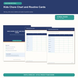 Kids Chore Chart and Routine Cards Printable | Morning, After-School, Bedtime and Weekly Family Charts | Fillable PDF