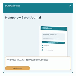 Homebrew Batch Journal, Brew Day Recipe Log, Fermentation Tracker and Tasting Notes