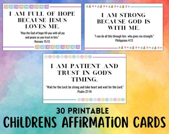 30 Biblical Christian Affirmation Cards for Children, Printable Digital Download, Affirmations for Kids