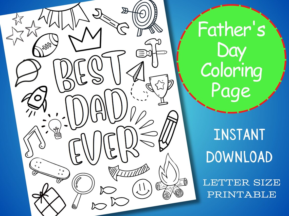 Best Dad Ever Coloring Page Happy Father's Day Printable - Etsy