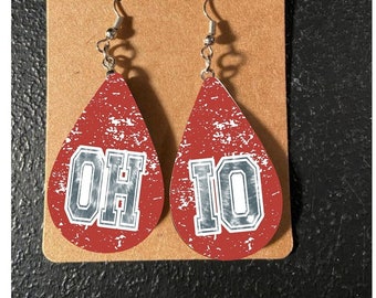 The Buckeye State Ohio Football OH-IO Distressed Teardrop Sublimation Earrings