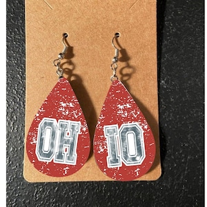 The Buckeye State Ohio Football OH-IO Distressed Teardrop Sublimation Earrings
