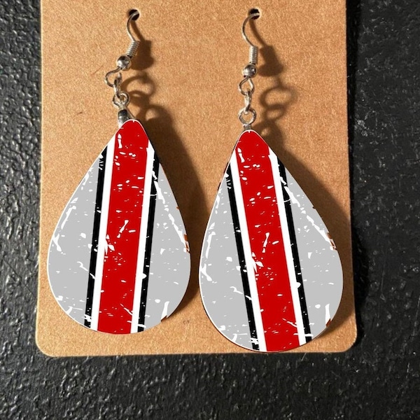 Buckeye Football Helmet Distressed Teardrop Sublimation Earrings The Buckeye State