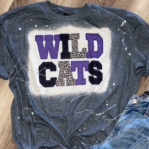 Wildcats Purple Leopard Stitched Bleached Graphic Tee