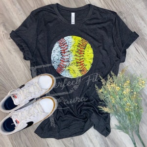 Softball Baseball Half and half Graphic Tee