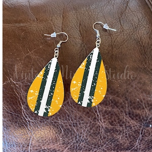Green Yellow Striped Helmet Teardrop Sublimation Earrings