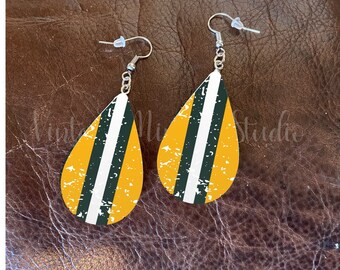 Green Yellow Striped Helmet Teardrop Sublimation Earrings