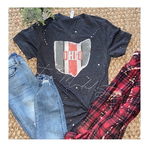 The Buckeye State Buckeye Football Bleached v Neck Graphic Tee
