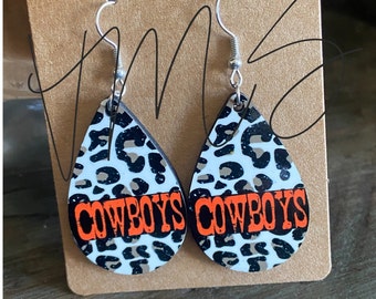 Cowboys Leopard Teardrop Sublimation Earrings