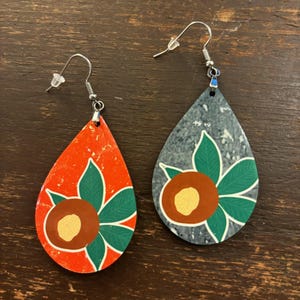 Buckeye Leaf Cute Scarlet and Gray Earrings Teardrop Sublimation