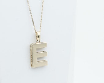 14K Solid Gold Initial Pendant Necklace, Personalized Charm Valentines Day Gift