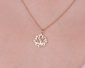 蓮のネックレス、金の蓮の花のネックレス、咲く花のジュエリー、蓮の