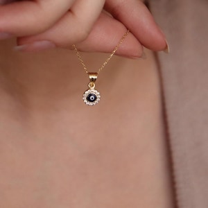 14K Real Gold Evil Eye Necklace, Minimalist Evil Eye Pendant in Solid 14K Gold, Handmade Gold Evil Eye Charm Jewelry, Gift for Her