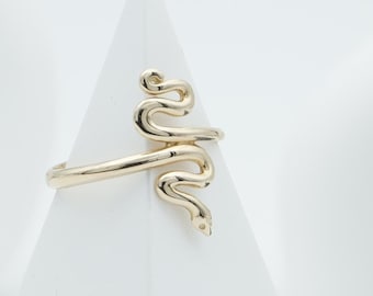 Handmade 14K Gold Snake Ring, Gothic Serpent Statement Jewelry Valentines Day Gift