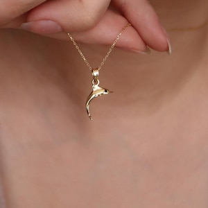 14k Real Gold Dolphin Pendant, Dainty Dolphin Necklace, Solid Gold Dolphin Jewelry, Handmade Gold Dolphin Charm Pendant, Ocean Pendant