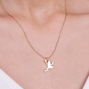 Collar de rana de oro macizo de 14 quilates, bonito colgante de animal, joyería de rana, collares de verano, regalo para amantes de los animales, collar con barra con nombre, regalo original para niñas.