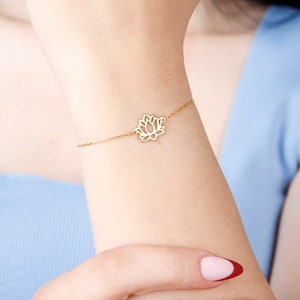 Lotus Bracelet in 14K Solid Gold, Real Gold Lotus Flower, 925K Silver Lotus Flower Bracelet,Dainty Lotus Charm Bracelet,Flower Jewelry
