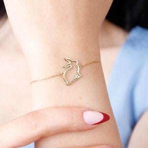 Rabbit Bracelet in 14K Solid Gold, Real Gold Bunny Bracelet, Animal Gold Jewelry, Rabbit Bracelet, Gold Rabbit Bracelets, Christmas Gifts
