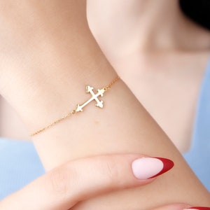 Zierliches Kreuz Armband aus 14K Massivgold, Echt Gold Christliche Armbänder, Gold Kreuz Religiöses Armband, Glauben Schmuck, Weihnachtsgeschenke