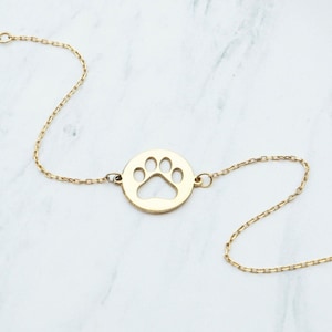 14K Solid Gold Paw Bracelet, Real Gold Paw Charm Jewelry, Pet Lover Gift Puppy or Cat Paw, Gift For a Dog or a Cat Lover, Christmas Gifts