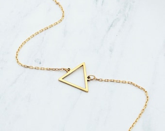 14K Solid Gold Triangle Bracelet, Minimalist Geometric Jewelry Valentines Day Gift