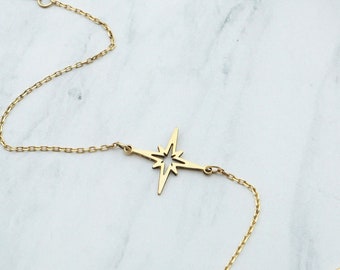 14K Solid Gold North Star Bracelet, Celestial Jewelry Gift Valentines Day Gift