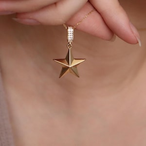 Dainty 14k Solid Gold Star Necklace, Delicate Celestial Jewelry 14k Real Gold Star Pendant, Handmade Gold Star Charm Necklace, Gift for Her