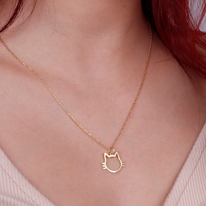Colar de gato de ouro maciço 14K, pingente delicado de gato de ouro verdadeiro, joias de gato de ouro, pingente de animal de ouro, colar com nome personalizado, presente para amantes de gatos